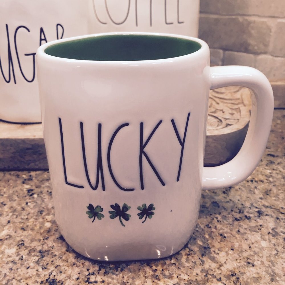 Rae Dunn St. Patrick's Lucky Mug with Shamrocks and Green Interior